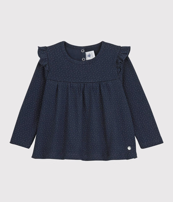 blouse bleu marine à pois blancs Petit Bateau