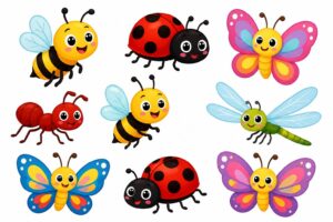 fiche d'activité ludique pour les enfants de 3 à 5 ans : dessine et découvre différents insectes tout en développant ta créativité et ta motricité fine.